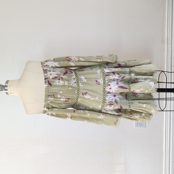 Jaase Floral Off Shoulder Bell Sleeve A Line Dress Green S bohemian boho chic - Picture 2 of 9